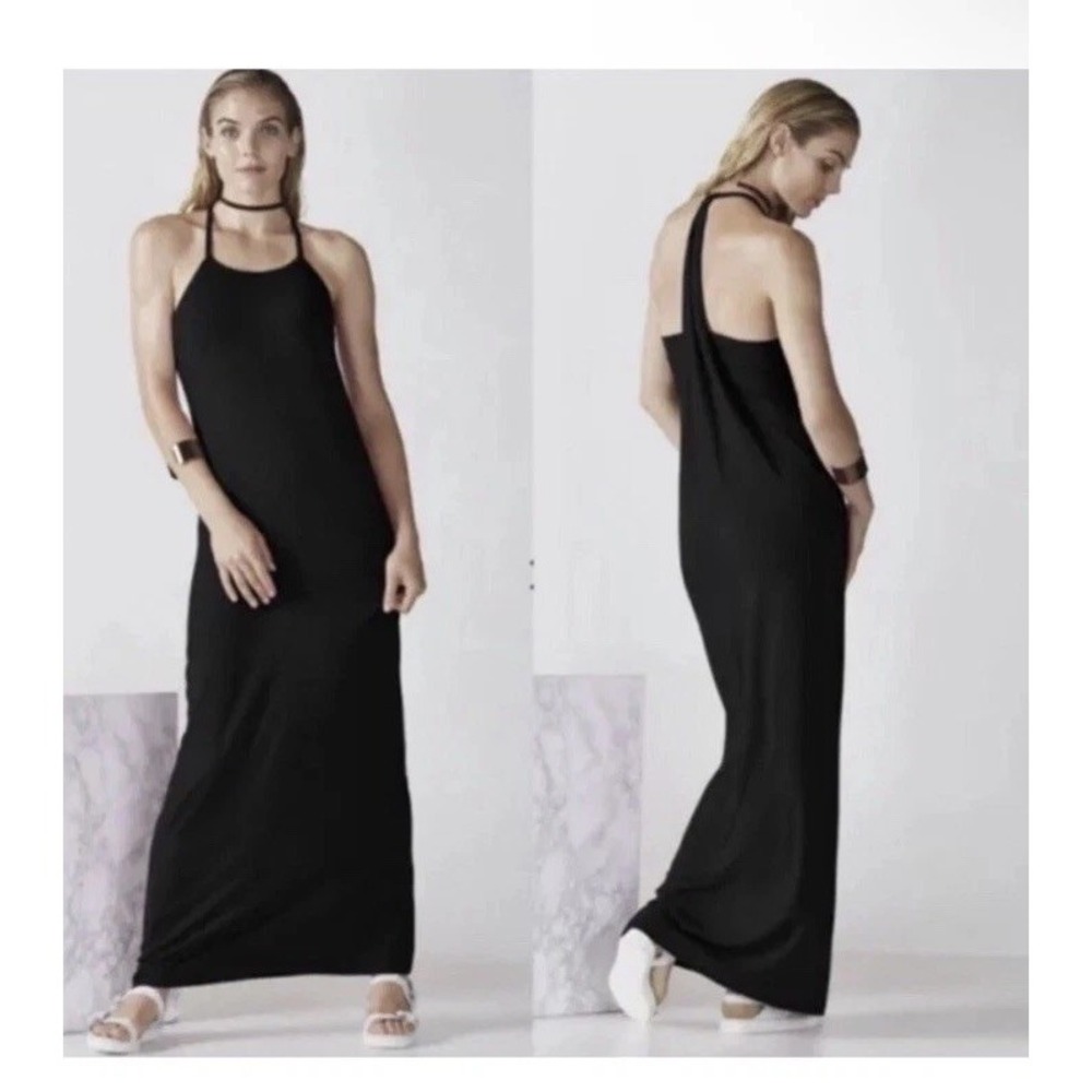 NEW Fabletics Neema Maxi Hustle & Bustle Halter Dress Black Women's Small NWT!‎